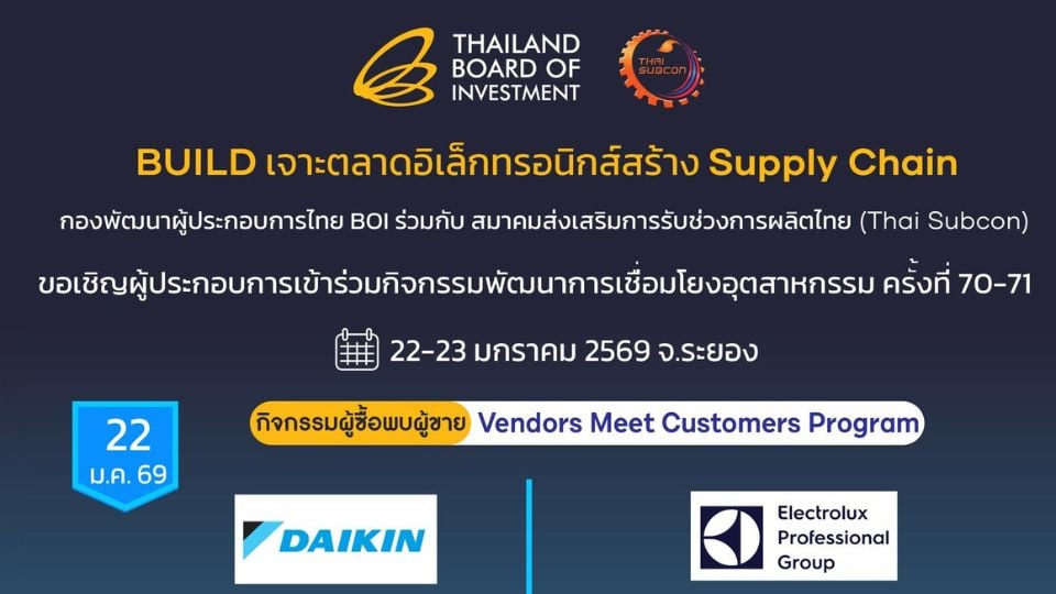 BOI จัดกิจกรรมเชื่อมโยงอุตสาหกรรม ครั้งที่ 70–71 ที่ระยอง