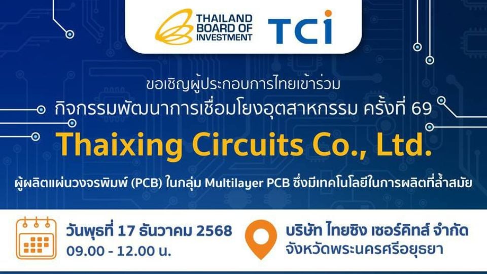 BOI–ไทยซิง เซอร์คิทส์ จัดกิจกรรมเชื่อมโยงอุตสาหกรรม ครั้งที่ 69