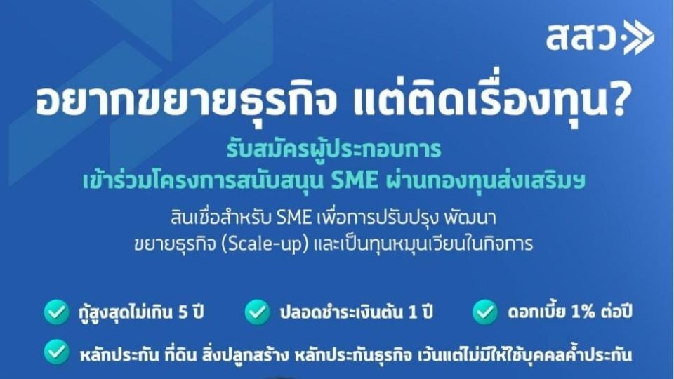 สสว. ปล่อยกองทุน SME 1,200 ล้าน ดอก 1% สมัคร 5 พ.ค. 2569