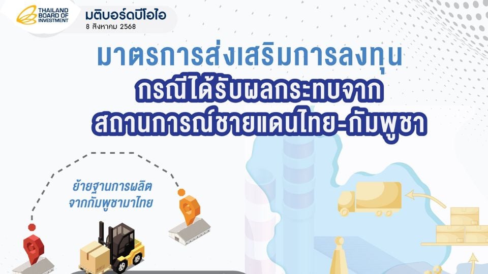 บีโอไอเคาะมาตรการช่วยนักลงทุน ลดผลกระทบปัญหาชายแดน