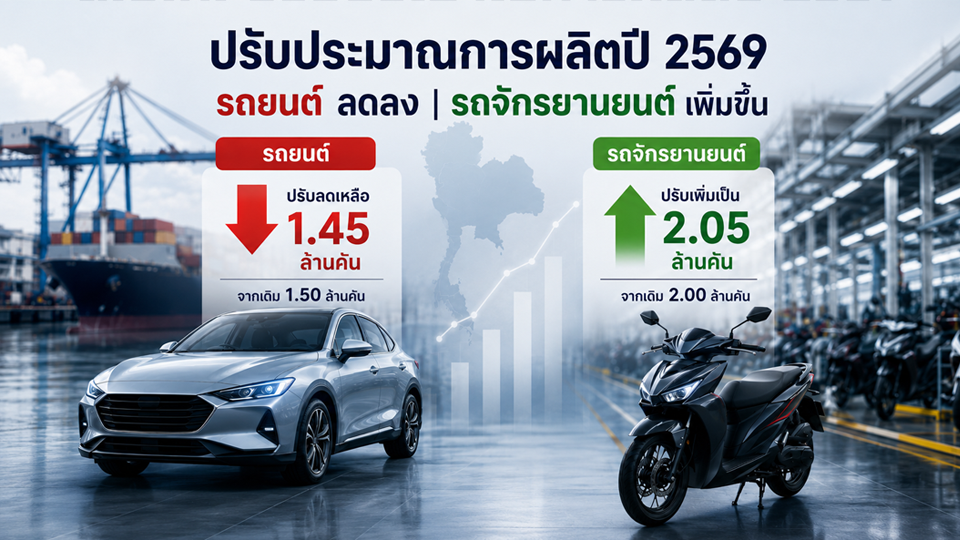 ส.อ.ท. ลดเป้าผลิตรถยนต์ไทยปี 2569 เหลือ 1.45 ล้านคัน เพิ่มเป้ามอเตอร์ไซค์