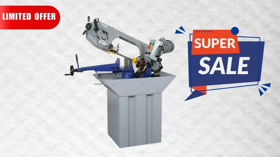 Hydraulic bandsaw machine, George brand, จัดจำหน่ายโดย Pacific Mercury ตัดงานเข้ามุมเข้าฉากด้วยระบบไฮดรอลิก ตัดได้ทั้งเพลาและเหล็กรูปพรรณ