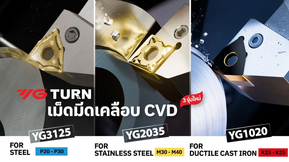 YG-1 YG1020, YG2035, YG3125 เม็ดมีดกลึงเคลือบ CVD | Steel & Stainless
