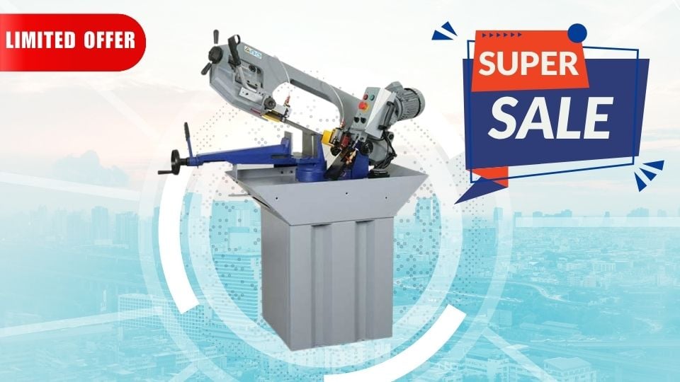 Hydraulic bandsaw machine, George brand, จัดจำหน่ายโดย Pacific Mercury ตัดงานเข้ามุมเข้าฉากด้วยระบบไฮดรอลิก ตัดได้ทั้งเพลาและเหล็กรูปพรรณ