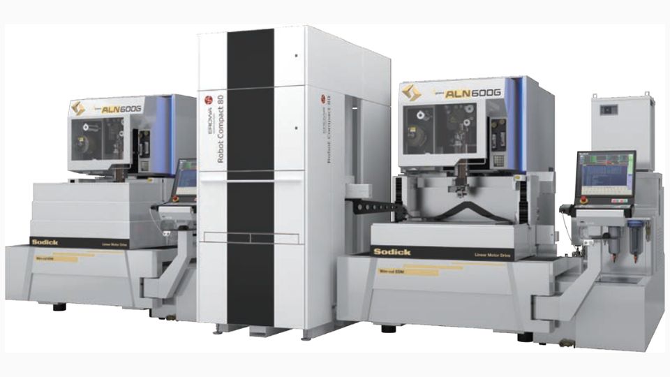 Sodick wire EDM automation robot system for unmanned machining